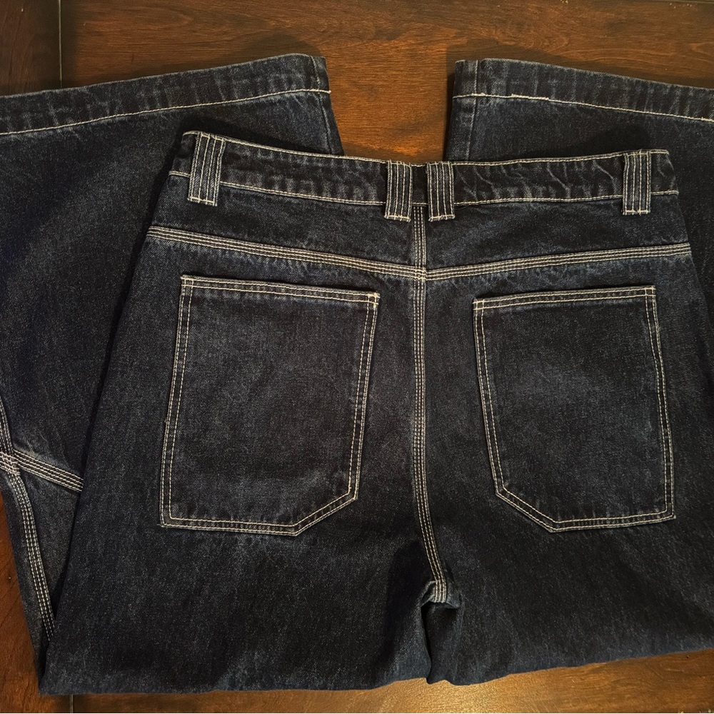 Edikted Dark Blue Wide Leg Flare Jeans - Picture 8 of 13